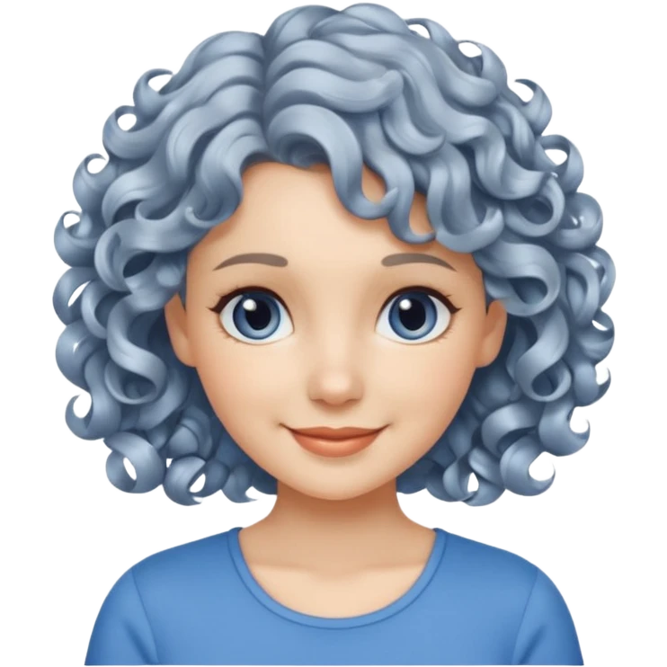 silver, short, wavy-haired with curls, smiling pretty lady, blue top,

 emoji