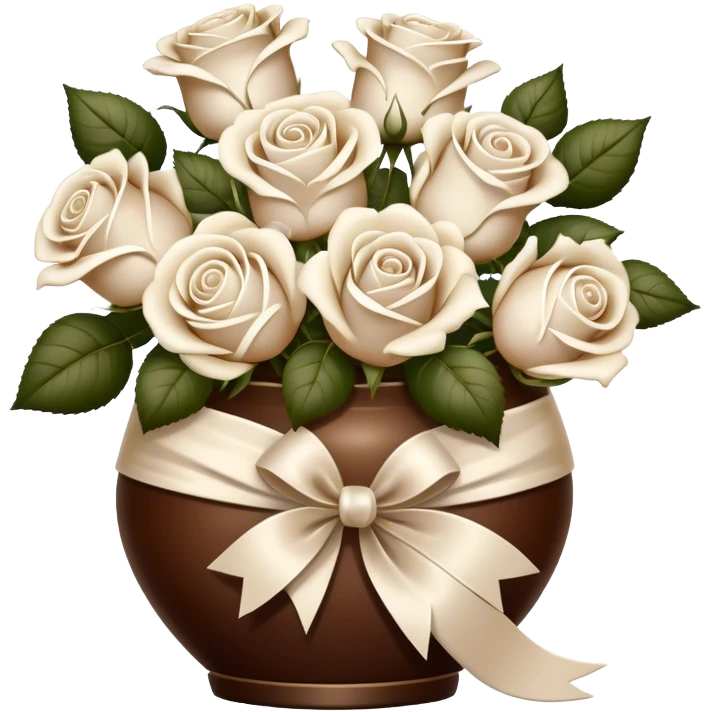 Ivory-colored love letter and a bouquet of white and pearl roses in a vintage-style brown vase emoji
