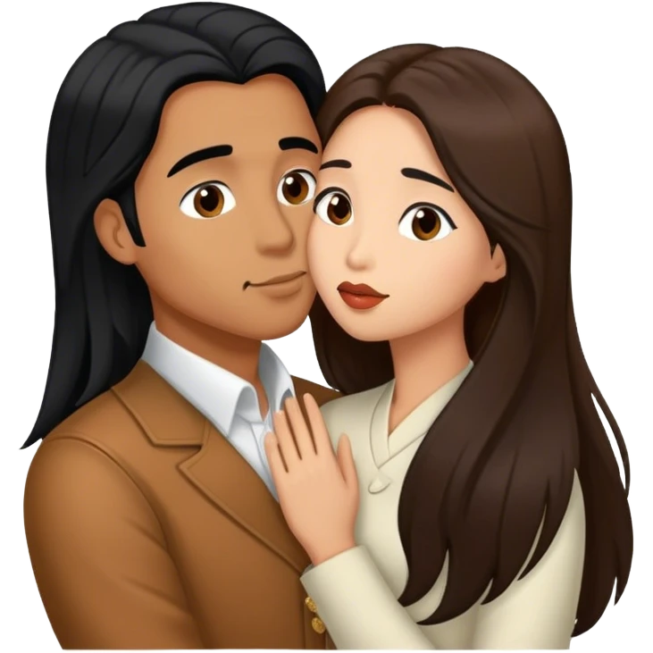 Caramel brown Guy with long black hair kissing brown hair Filipina emoji