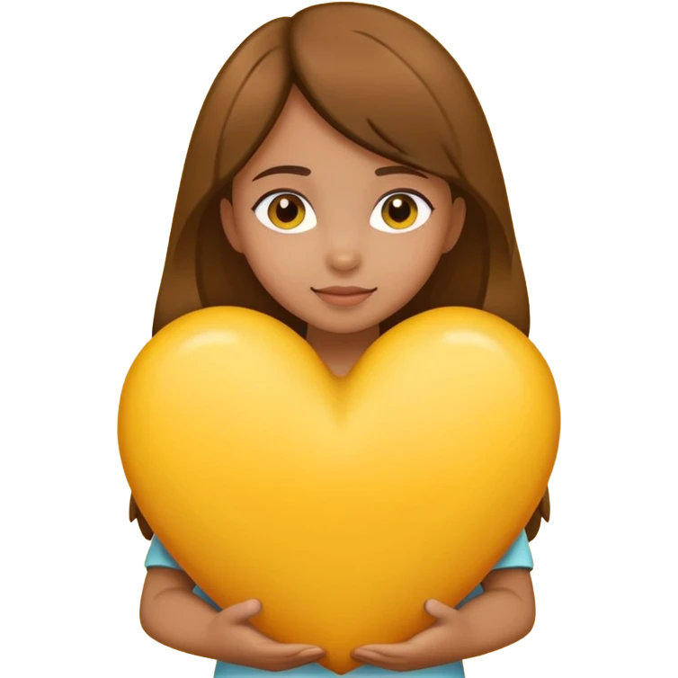 girl hugging a big yellow heart emoji