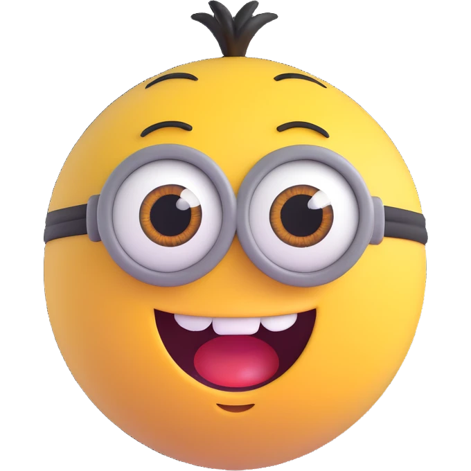 3d sphere with a cute minion face, big eyes, smiling emoji