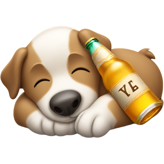 Sleepy dog holding beer emoji