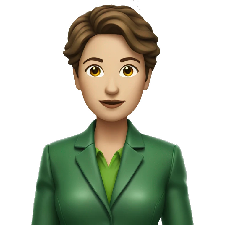 Woman with brown hair in green suit with green leather boots emoji