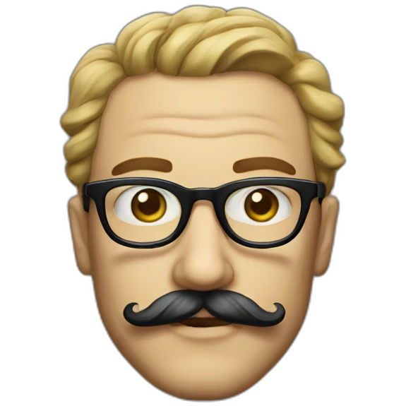 Man with dali mustache and beard with snob glasses emoji