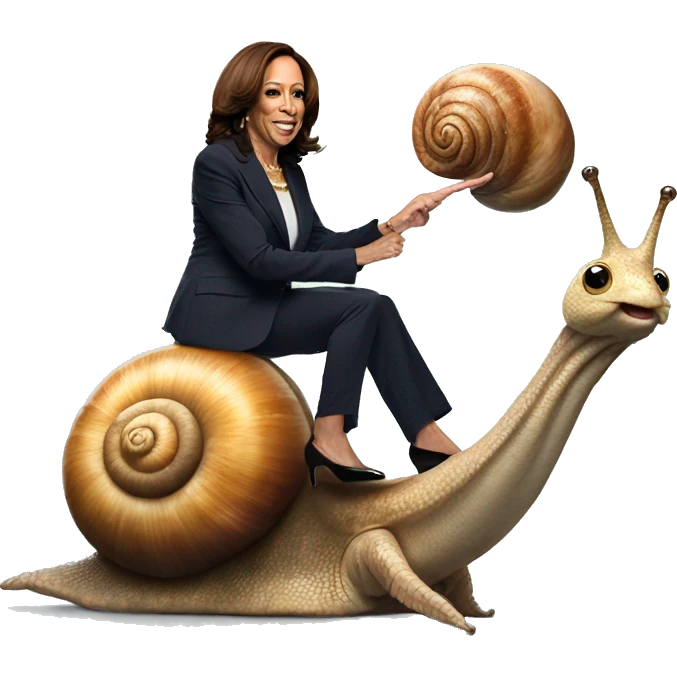 kamala harris riding a snail emoji