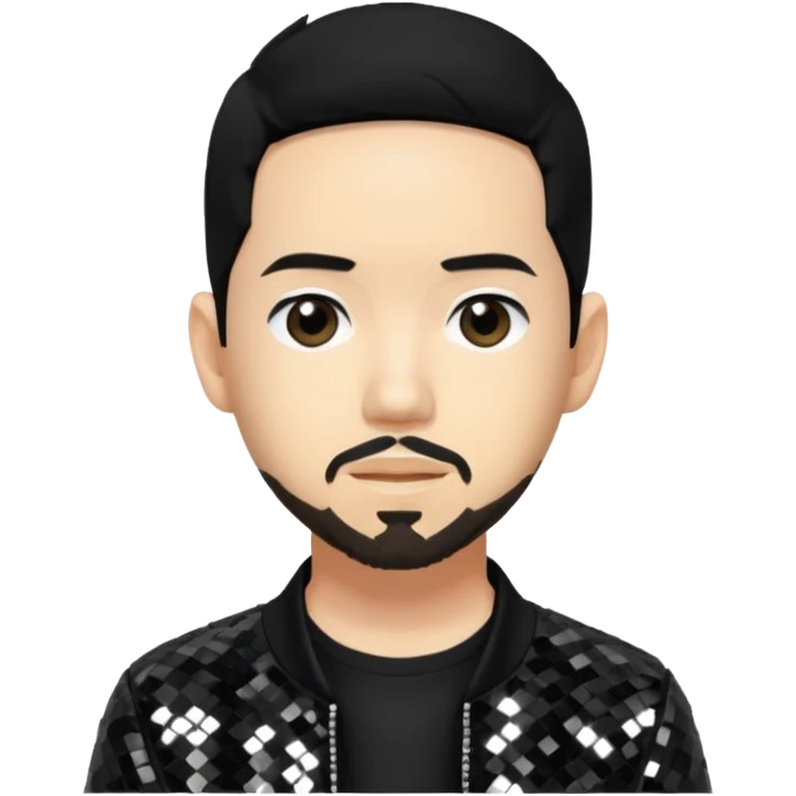 Mike Shinoda with black hair, black sequin tour outfit emoji