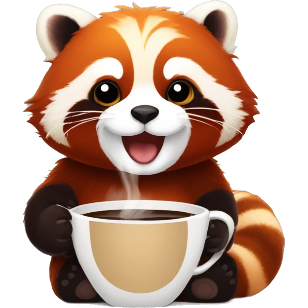 sweet red panda with a cup of coffee, comicstyle emoji