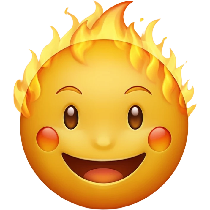 simple smiling yellow emoji with fire behind them emoji