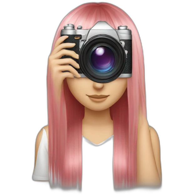 girl with long, straight rose hair and fringe with camera emoji