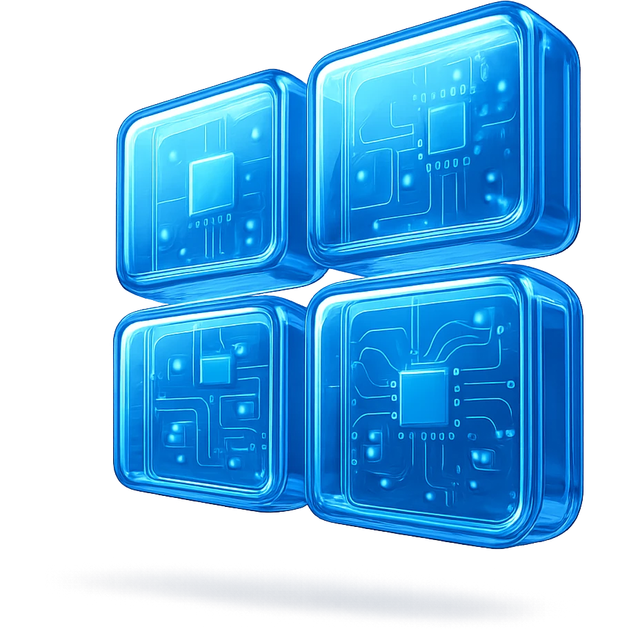 Windows 10 logo, four blue window panes, vibrant color, glossy effect emoji