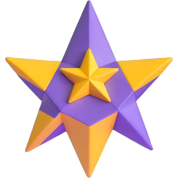 yellow volumetric 4-pointed star, four terminal star in 3D emoji