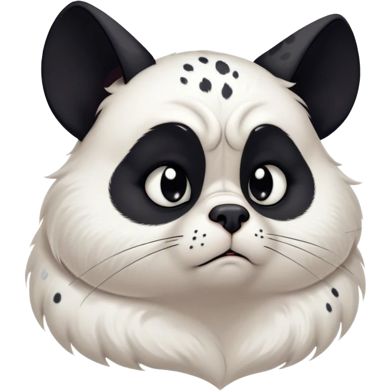 Cinematic Meme-Worthy Grumpy Dalmatian Portrait Emoji, Head held high but eyes filled with dramatic disappointment, smooth white fur speckled with striking black spots, deeply furrowed brow forming an unmistakable scowl, floppy ears slightly angled back in disapproval, piercing dark eyes glaring with pure exasperation, Simplified yet hilariously over-exaggerated features, highly detailed, glowing with an aura of supreme annoyance, high shine, exhausted yet judgmental, stylized with an almost regal pettiness, bright but brooding, soft glowing outline, capturing the essence of a companion that has seen it all and is thoroughly unimpressed, so meme-worthy it feels like it could instantly become the next viral sensation of grumpiness! emoji