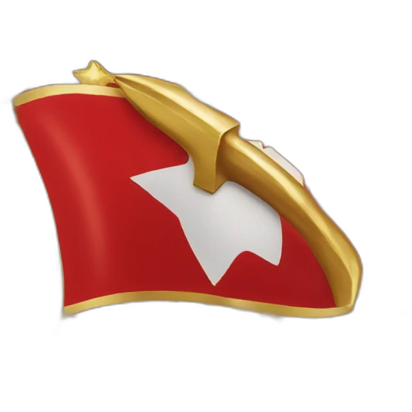 Flag with a red background a Hammer and a golden circle with a golden star on the top emoji