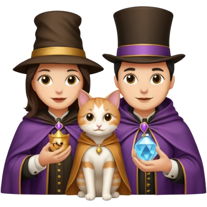 magician couple and their pet cat emoji