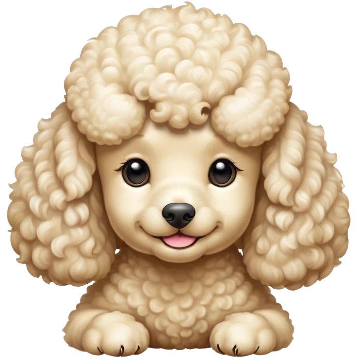 Meme-Worthy Cute Sleeping Cream Poodle Portrait Emoji, Head resting peacefully with a contented smile, showcasing a delightfully elegant build and a luxuriously soft, curly cream Fur, eyes shut in a serene nap, Simplified yet hilariously adorable features, highly detailed, glowing with a soft, drowsy light, high shine, relaxed and utterly lovable, stylized with an air of playful laziness, bright and heartwarming, soft glowing outline, capturing the essence of a comically sleepy companion, so meme-worthy it feels like it could instantly become the next viral sensation of adorable slumber! emoji