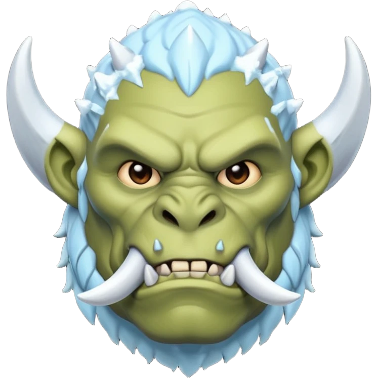 Fantasy orc emoji portrait, tusks lightly covered with ice and snow, winter predator look, strong silhouette, clean minimal emoji design, male/female variant
 emoji