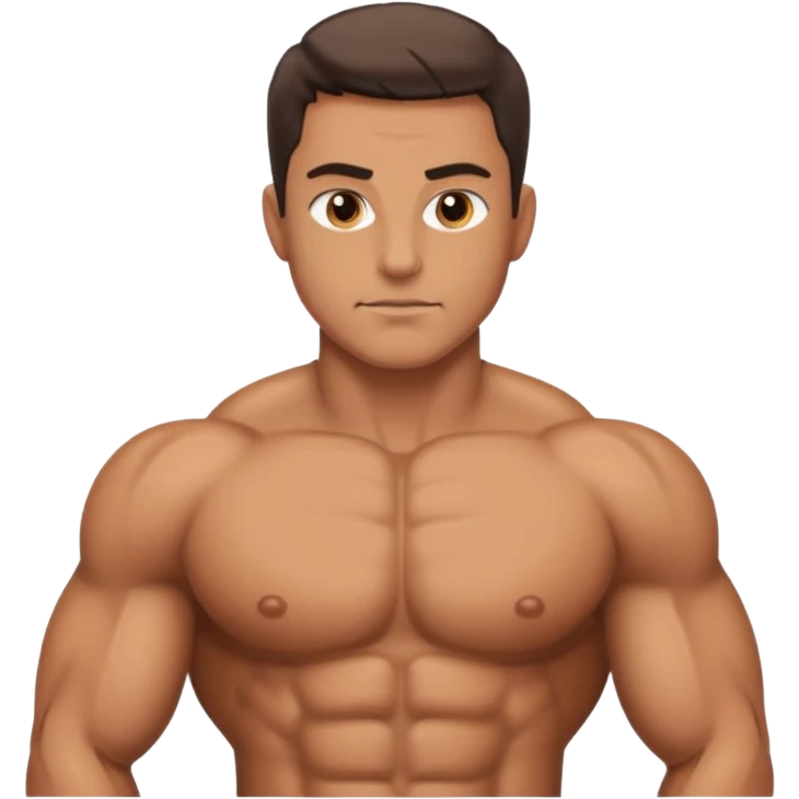 Create a buffed and defined chest view. Make chest closer in emoji. Like this one, but without emojis in his body. Also, make chest part closer emoji