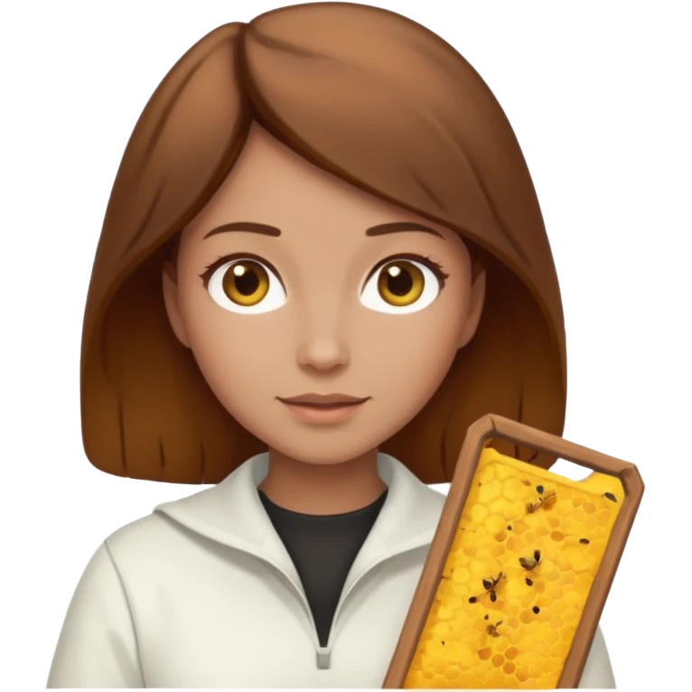 female bee keepers with brown hair, white outfit emoji