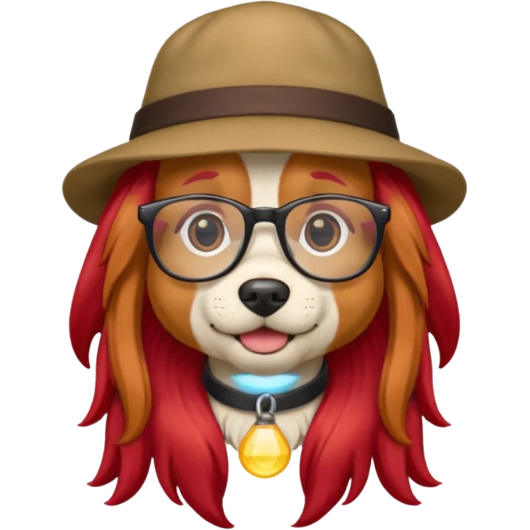 dog with red long hair and glassess and hat emoji