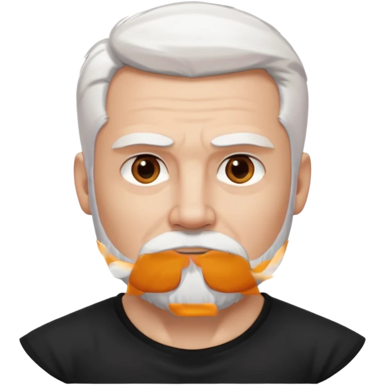 White haired muscled adult man with a black t-shirt. He has white beard and a long goatee. Dark brown eyes. Strong neck. Attractive. emoji