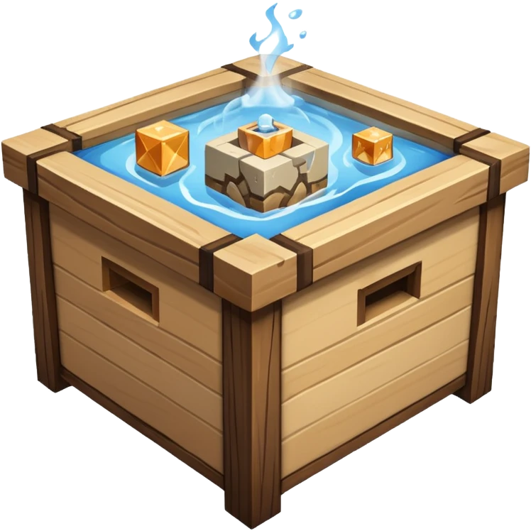 crafting table with tools, stone, wood, glass, sand, steam, water... like a minecraft style cube crafting table 100% like a minecraft table crafting emoji