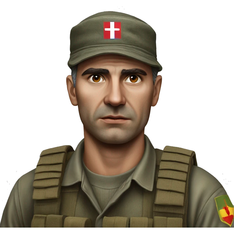 A serious Serbian resistance soldier 1990 photorealistic without helmet emoji