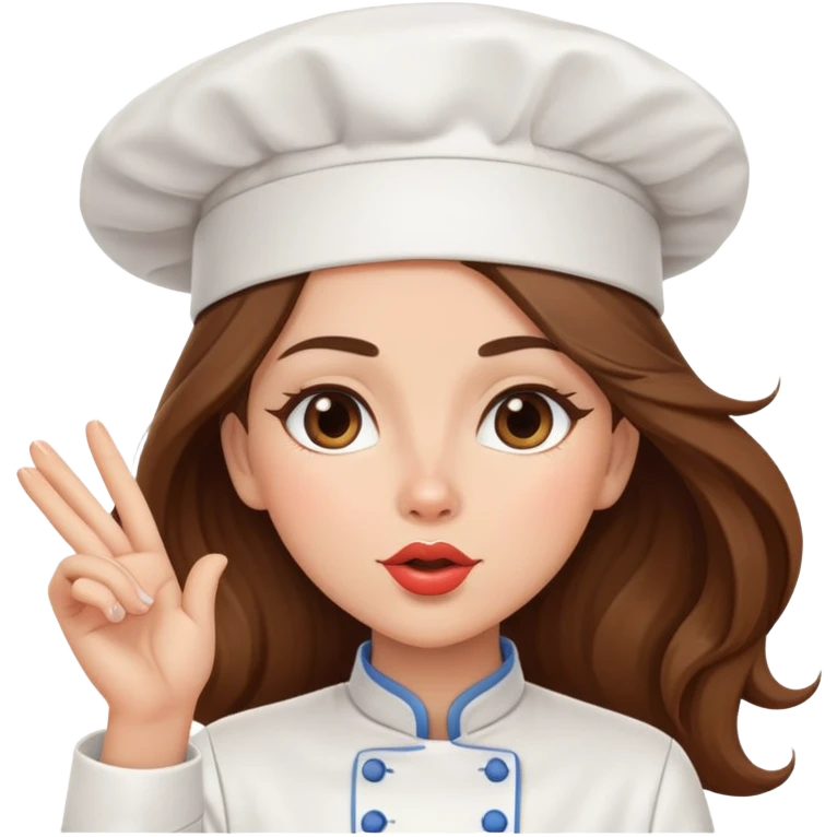a female chef with long brown hair blowing a kiss emoji