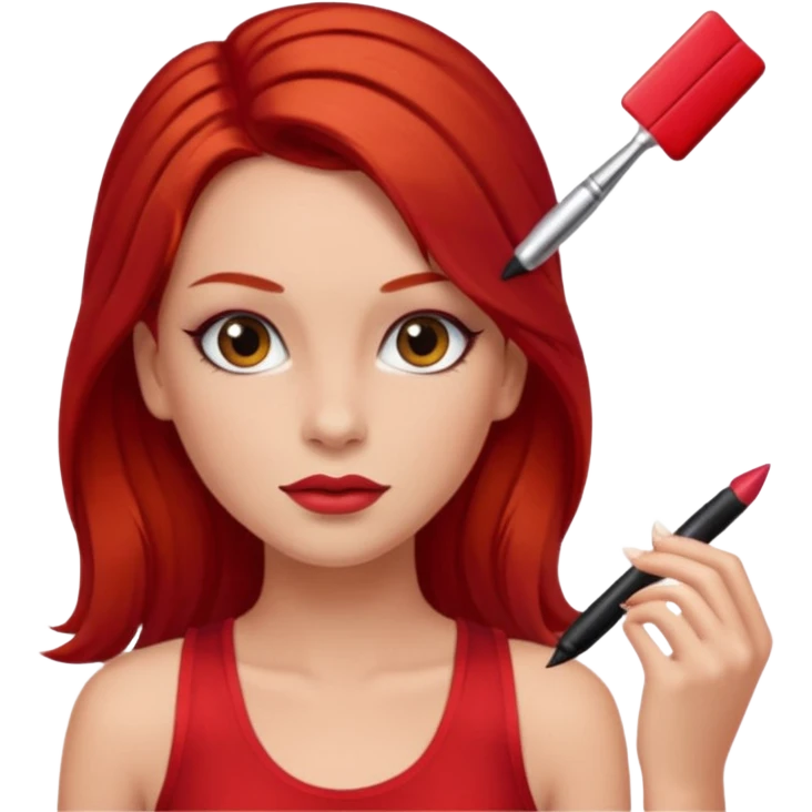 girl wearing red tank top, brown long hair, glam make up, have a red hair clip EMOJI emoji