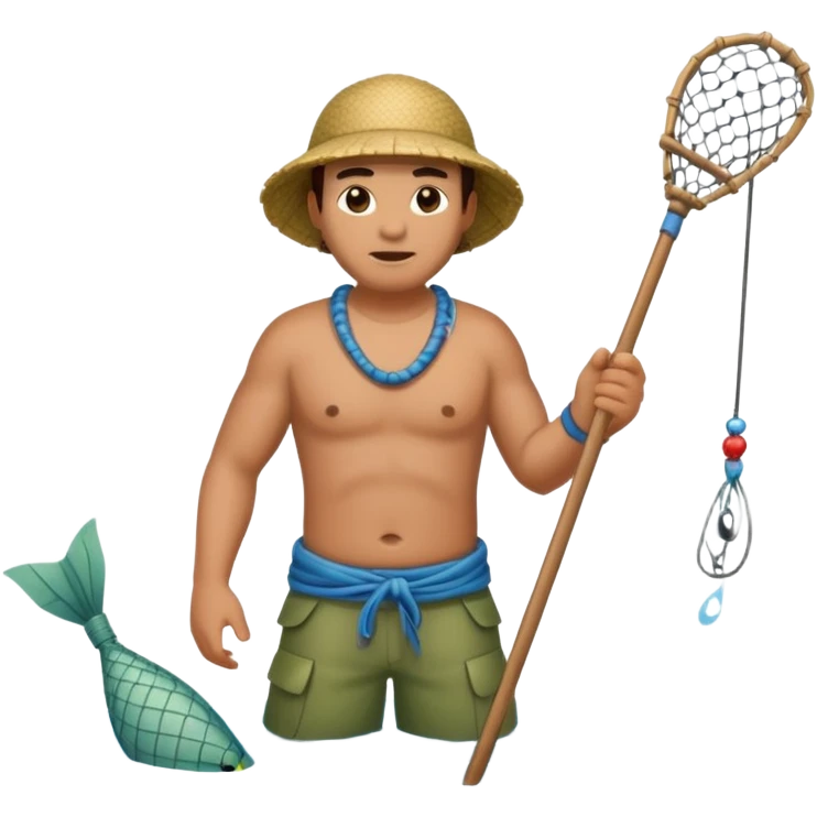 A Polynesian fisherman standing in the water fishing with a net emoji