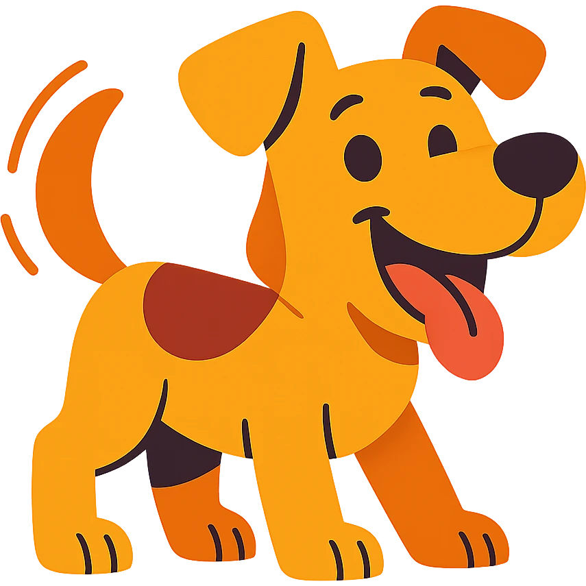 cheerful cartoon dog wagging its tail, playful and happy emoji