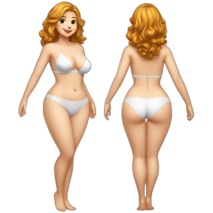 Full body Caucasian curvy beauty white knickers back and front views emoji