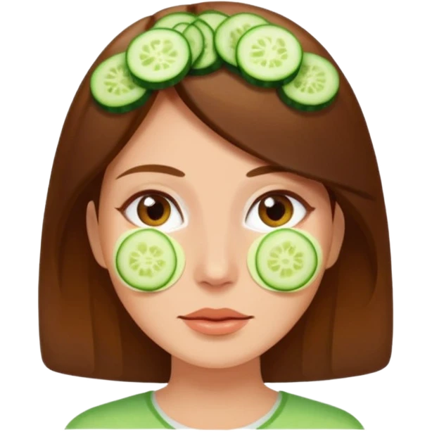 brownhaired woman with cucumber on eyes emoji