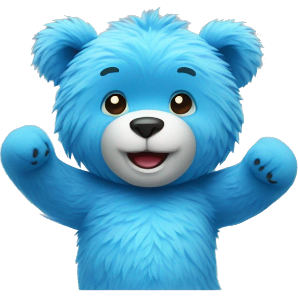 Blue fuzzy bear wearing button shirt and waving emoji