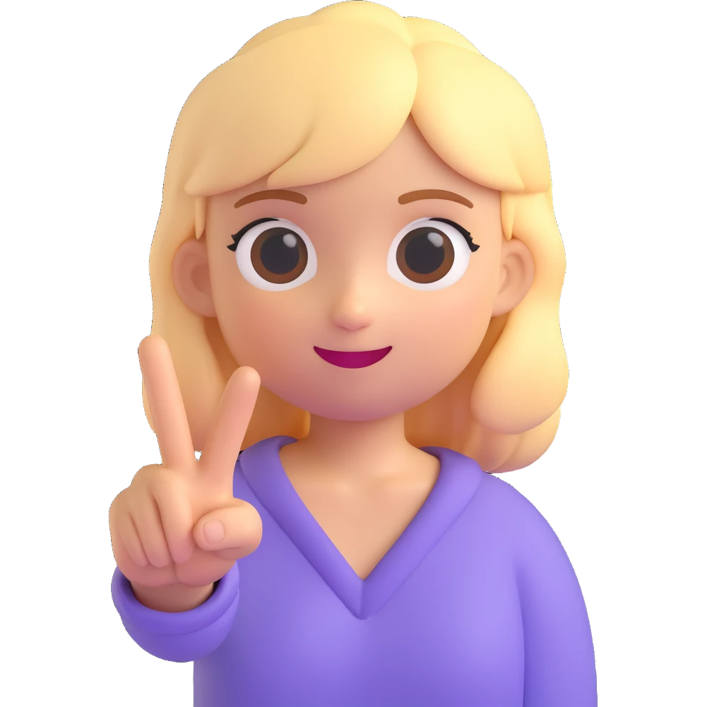 blonde popular girl making a peace sign with her hand, 3D emoji style emoji
