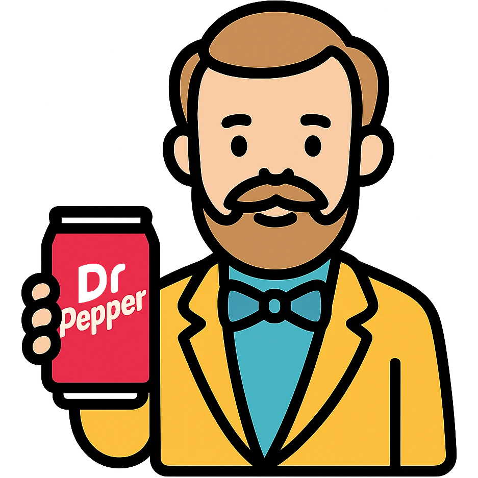 Charles Alderton holding a Dr Pepper color outline icon emoji