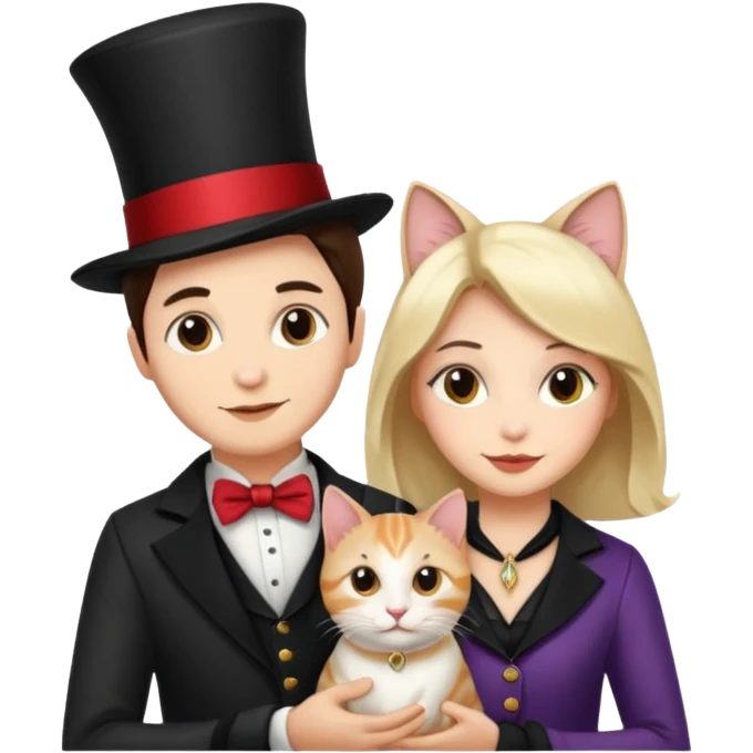 magician couple and their pet cat emoji