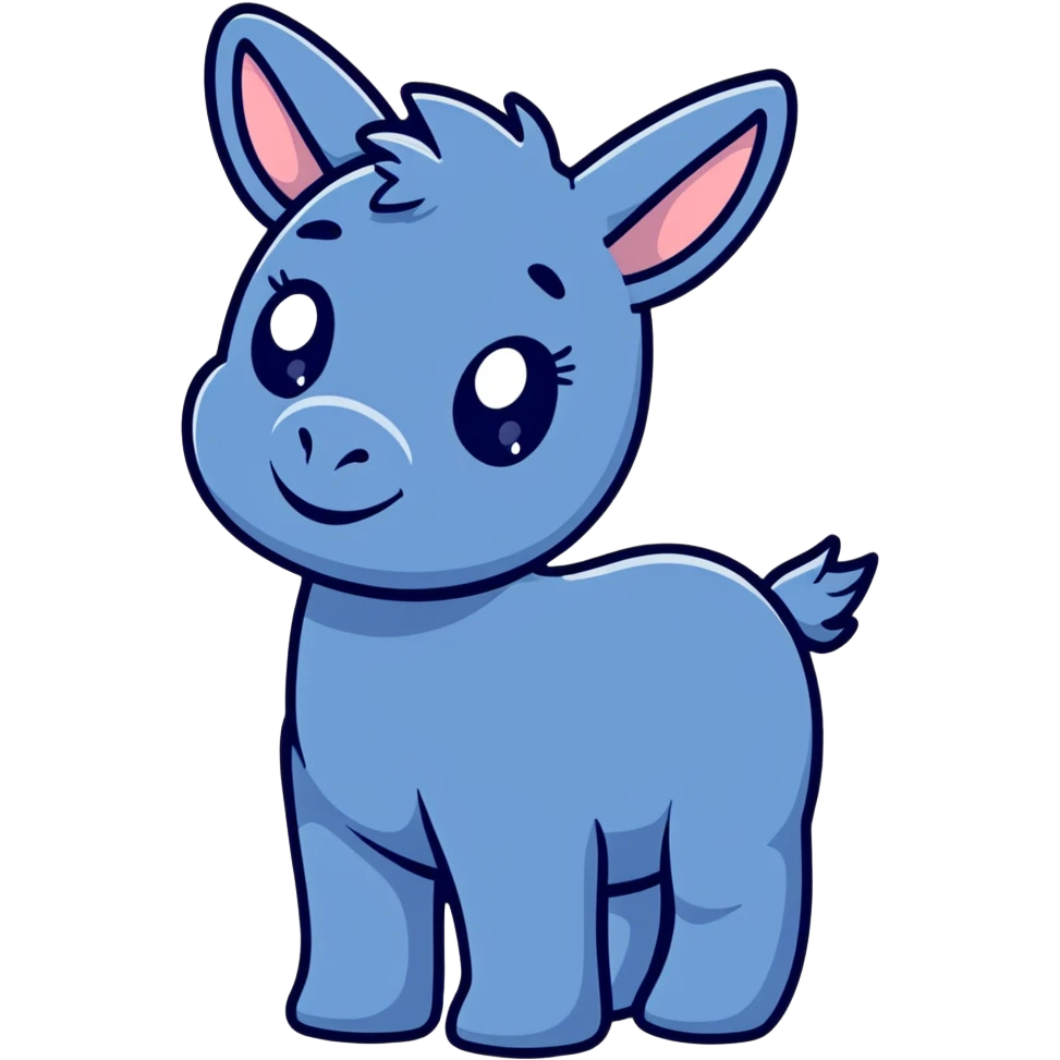 cute blue donkey with big eyes and friendly smile, simple flat design emoji