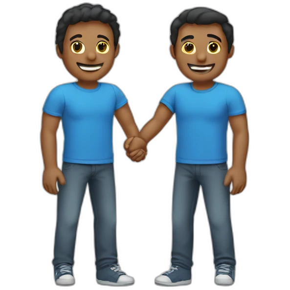 Two guys shaking hands wearing blue tshirt emoji