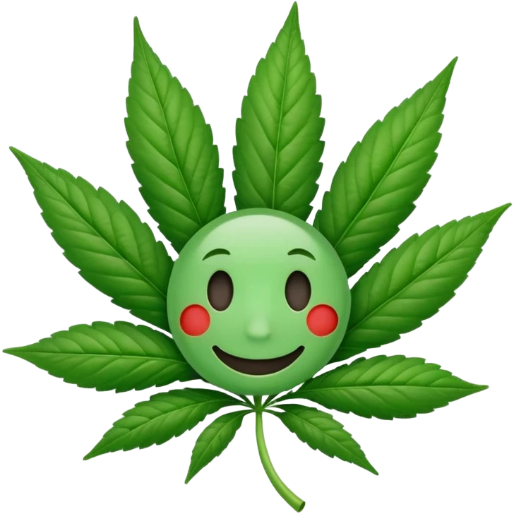 Marijuana leaf with a face and sign saying “smoke?” emoji