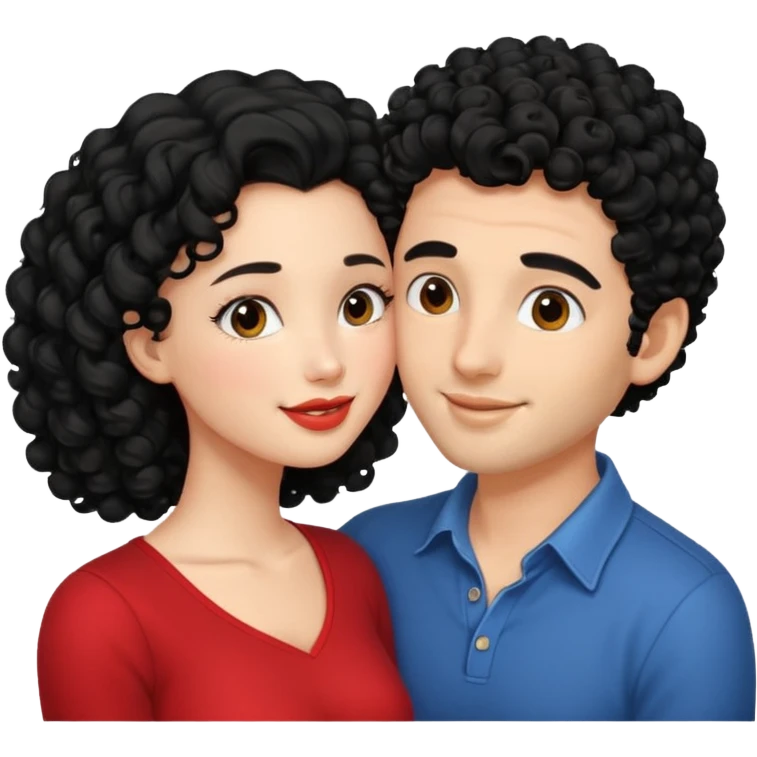 a handsome man with black curly hair tries to kiss a cute woman emoji