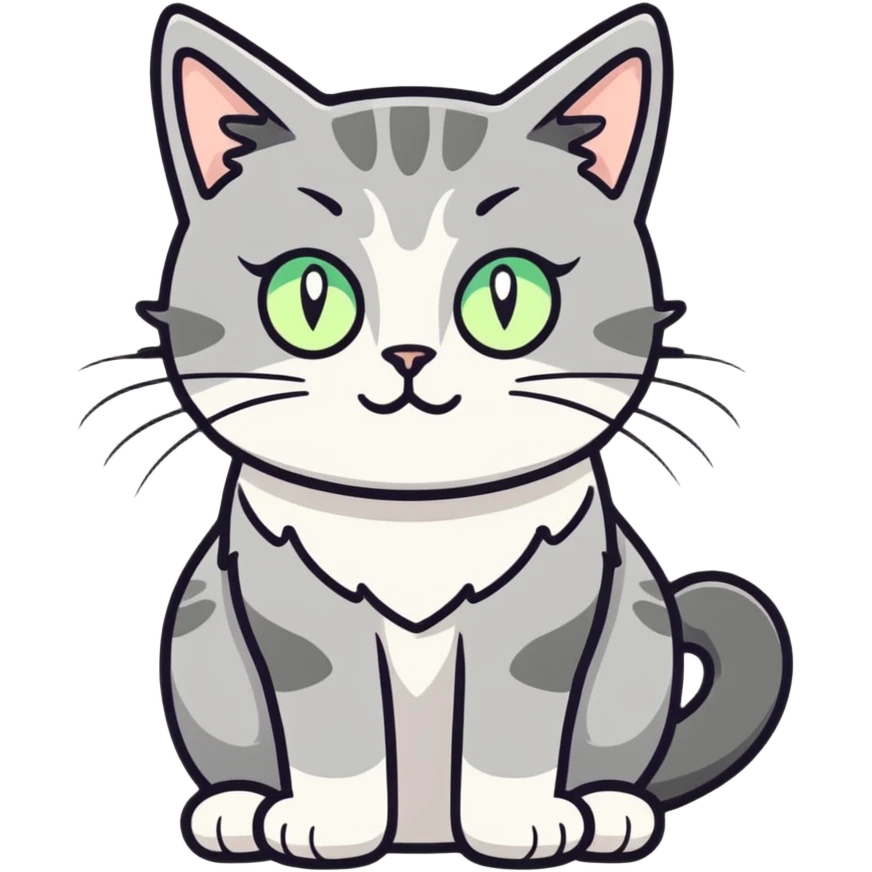 gray fluffy cat with light green eyes emoji