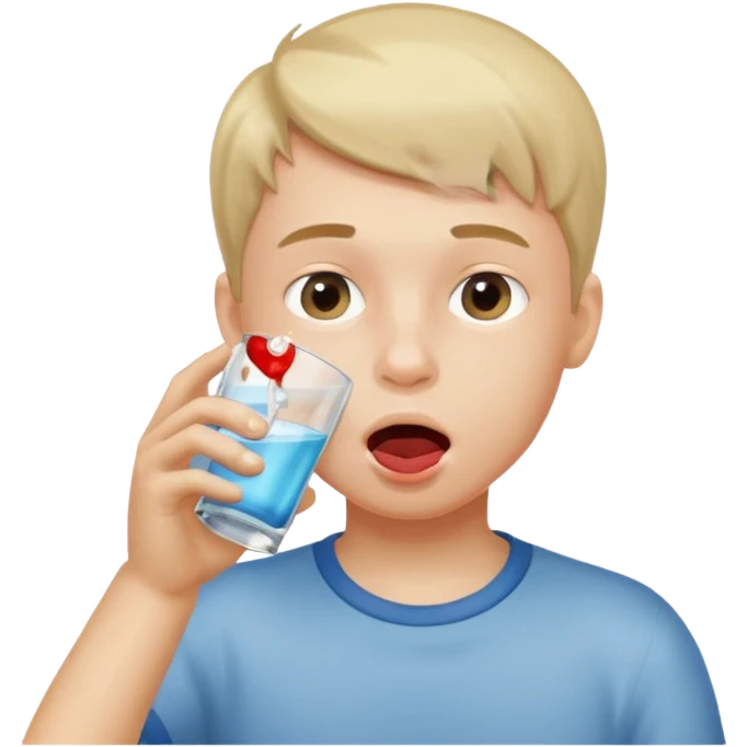 a boy drinking a cup of water, the cup is touching his mouth, emoji