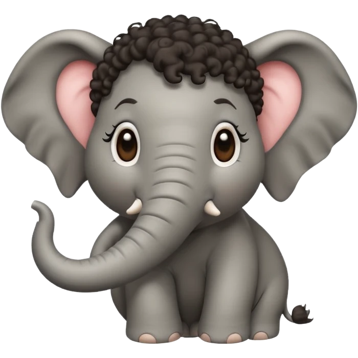 Elephant with dark curly hair giving an air kiss emoji