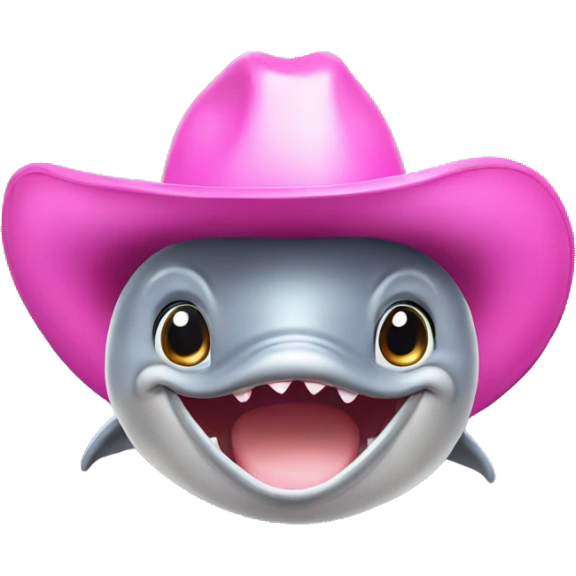 Dolphin with pink cowboy hat and silly face, frontal view emoji