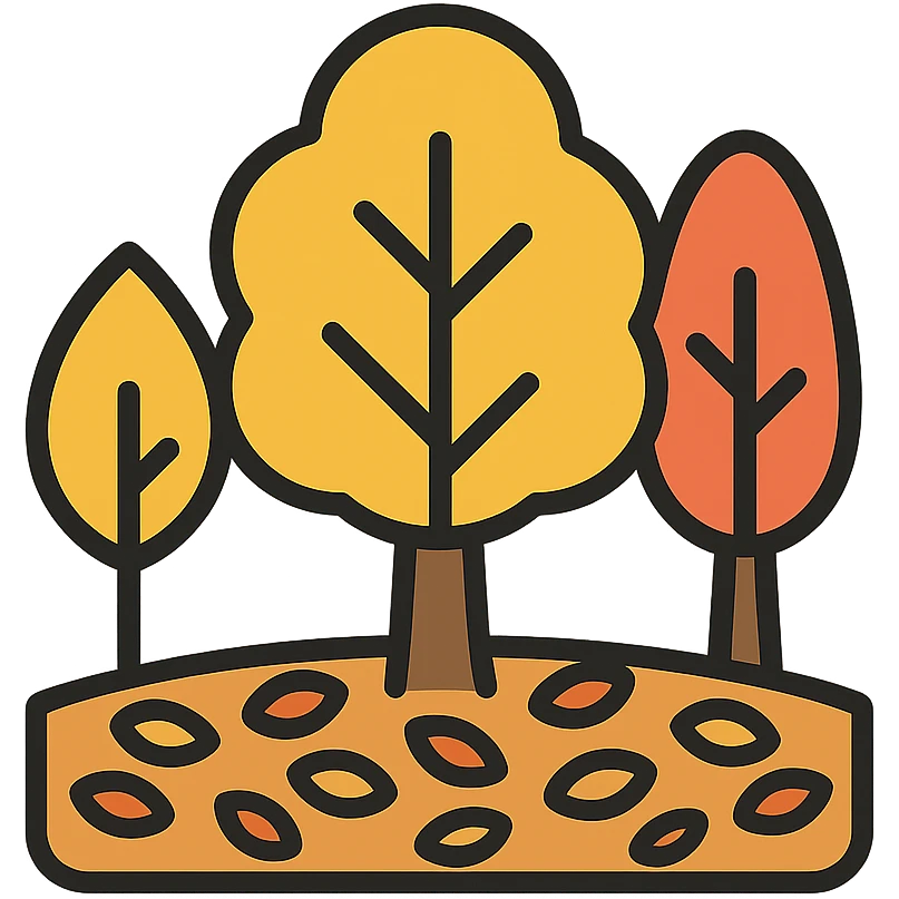 autumn forest with trees and a carpet of colorful leaves icon emoji