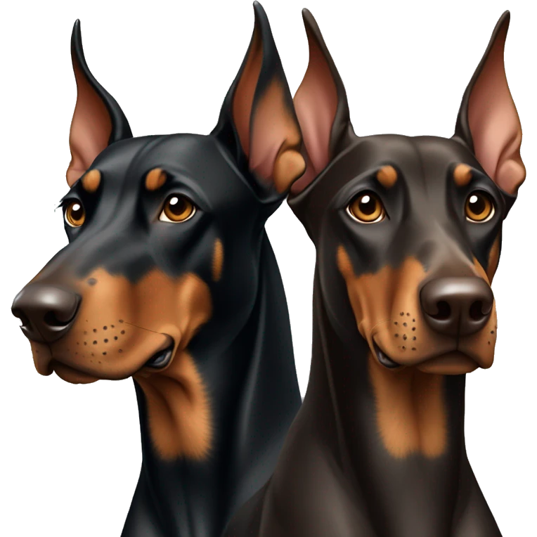 Two Doberman dogs one black and one light brown next to each other. emoji