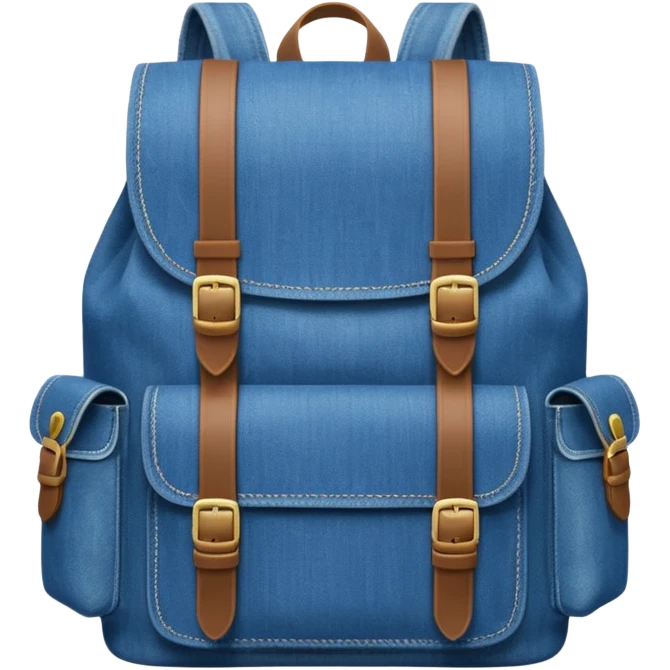 An emoji-style blue denim backpack with a flap top and two small buckle straps attached only on the flap, not connected to the front panel. No front pockets or vertical straps below the flap. Clean and minimal design with two side pockets. Cartoon icon, front view.



 emoji