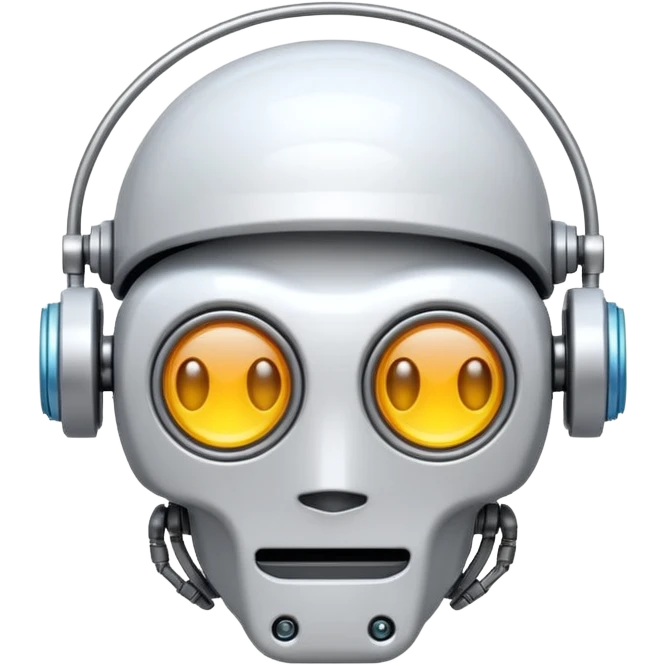 Emoji stylisé d'un cerveau robotique avec un circuit imprimé visible et un petit halo lumineux au-dessus, fond blanc emoji