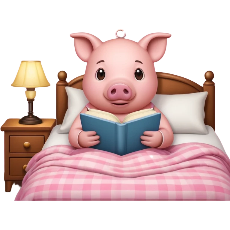 pig reading in bed with retro light lamp next to it emoji