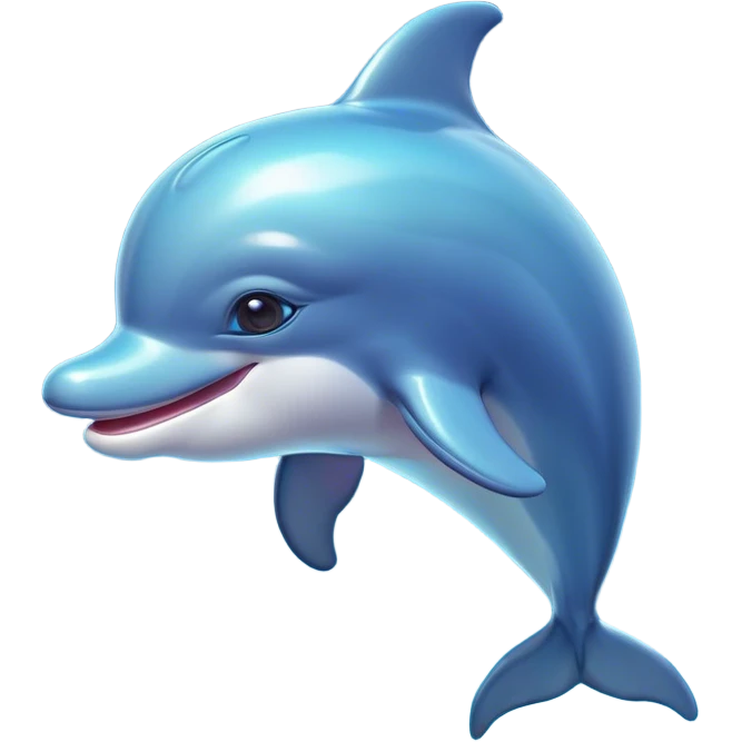 Cinematic Cute Bottlenose Dolphin Portrait Emoji, Head tilted playfully and inquisitively, featuring a charming, shiny glossy body with smooth, gleaming skin and round, sparkling eyes full of playful wonder, Simplified yet irresistibly adorable features, highly detailed, glowing with a warm, inviting aquatic glow, high shine, affectionate and lively, stylized with a touch of whimsical marine charm, soft glowing outline, capturing the essence of a mischievous yet endearing dolphin that seems as if it could splash out of the screen into your arms! emoji